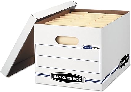 Bankers Box 12 Pack STOR/FILE Basic Duty File Storage Boxes, Standard Assembly, Lift-off Lid, Letter/Legal, White/Blue