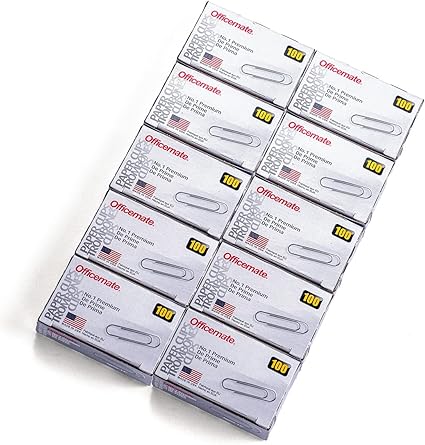 Officemate Premium #1 Paper Clips, 1,000 Paper Clips (10 Boxes of 100 Each) (99916) , Silver