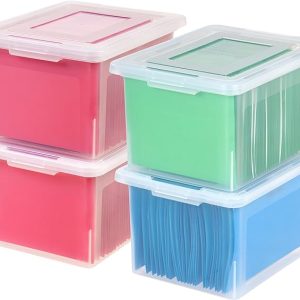 IRIS USA File Box Plastic File Organizer for Letter/Legal File, Document Box, Storage Bin Tote Organizer with Durable and Secure Latching Lid, Stackable, Nestable, BPA-Free, Clear 35 Qt. 4 Pack