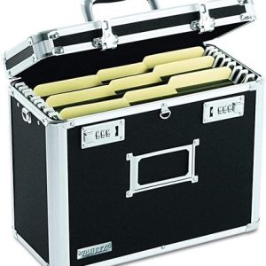Vaultz File Organizer Storage Box - 14 x 7 x 12.19 Inch Letter Size, Portable Locking Storage Totes with Dual Combination Locks for Filing Office Documents - Black